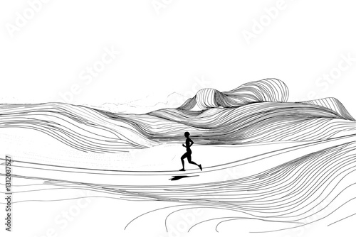 The image portrays a robust athletic man walking outside and participating in an active running lifestyle as illustrated through line art