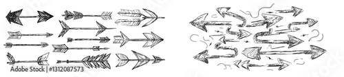 Black doodle arrows make up a collection known as a black hand drawn arrow set