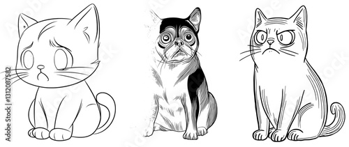 A cartoon cat displaying nervousness is depicted in a line drawing with a rainbow gradient effect