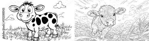 The page contains a cute cartoon cow image that kids can color in for fun
