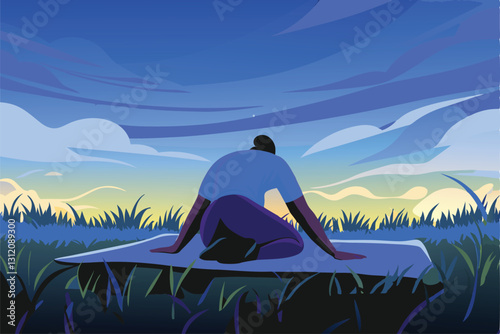 Serene individual practicing a calming yoga pose on a Monday morning, embodying peace and mindfulness.