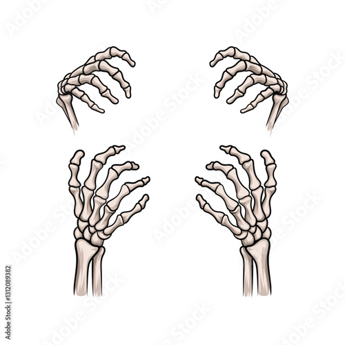 Skeleton hand-holding pose isolated vector art illustration, scary skeleton hands vector design elements