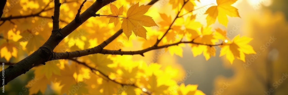 Tree branches with yellowing leaves in the foreground, yellow, scene Tree branches with yellowing leaves in the foreground, yellow, scene