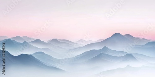 Serene Misty Mountain Landscape with Soft Pastel Color Palette