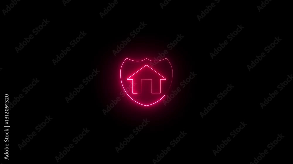 Home animation with security. home Security icon animation on black background.glowing neon icon and security, protect, defense concept. Home animation with security. home Security icon animation on black background.glowing neon icon and security, protect, defense concept.