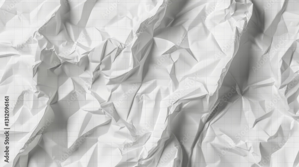 Obraz premium a piece of crumpled white paper with delicate grid lines, rendered in ultra-realistic detail. The texture and depth of the folds should be highlighted by soft lighting