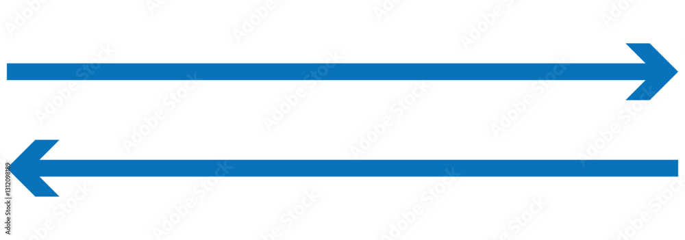 Obraz premium Horizontal dual long straight arrow signs. Blue pointer, direction, position symbol and double arrow icon isolated. Left right arrows vector icon. Double arrow icon set. two side arrows icon vector. 