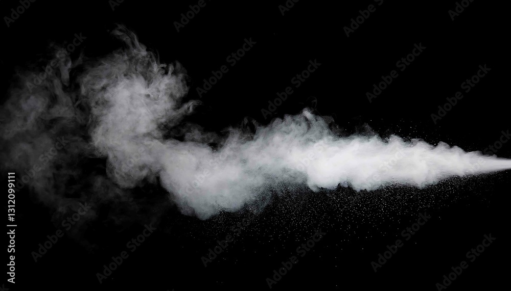 Fototapeta premium A swirl of white smoke drifts against a deep black background, creating an abstract and atmospheric effect