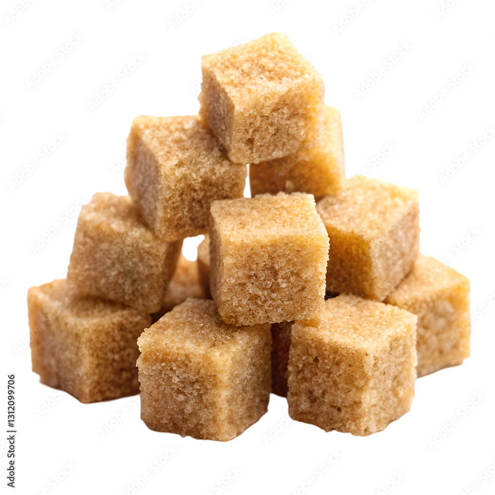 Golden brown sugar cubes isolated on transparent background Golden brown sugar cubes isolated on transparent background