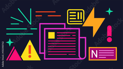 These descriptions provide a variety of concepts to visually communicate attentiongrabbing headlines using neon and contrasting color schemes for effective illustration.