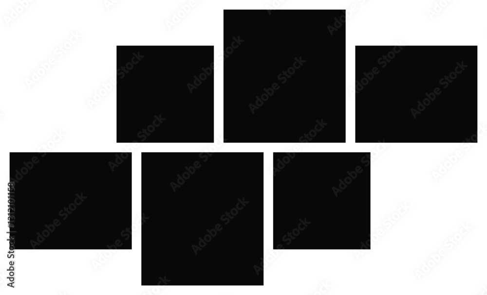 Asymmetrical 6 photo collage vector illustration. Tiles pattern for web and mockup presentation. Collage templates, birthday collage, collage art. Comics page grid layout abstract photo frames.