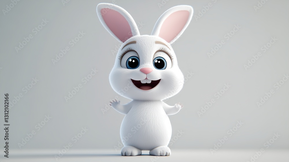 Fototapeta premium Easter bunny cartoon illustration. Bunny the Spring symbol. Easter holidays symbol. Easter Greeting card design, invitation template. Easter display with eggs and bunny