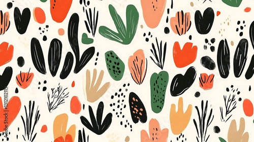 Abstract floral pattern with various shapes and colors (1)