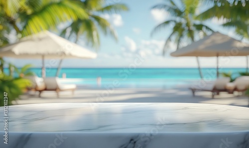 Wallpaper Mural Marble Tabletop with Tropical Beach Background Perfect for Product Display Torontodigital.ca