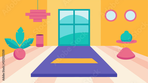 Yoga and Meditation Space A bright open room designed for yoga with mats laid out and serene decorations suggesting a peaceful environment for mindfulness and relaxation.