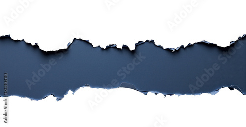 Torn Paper Reveal: A strip of white paper has been torn revealing the dark blue color underneath, creating a visual metaphor for discovery or a hidden message.