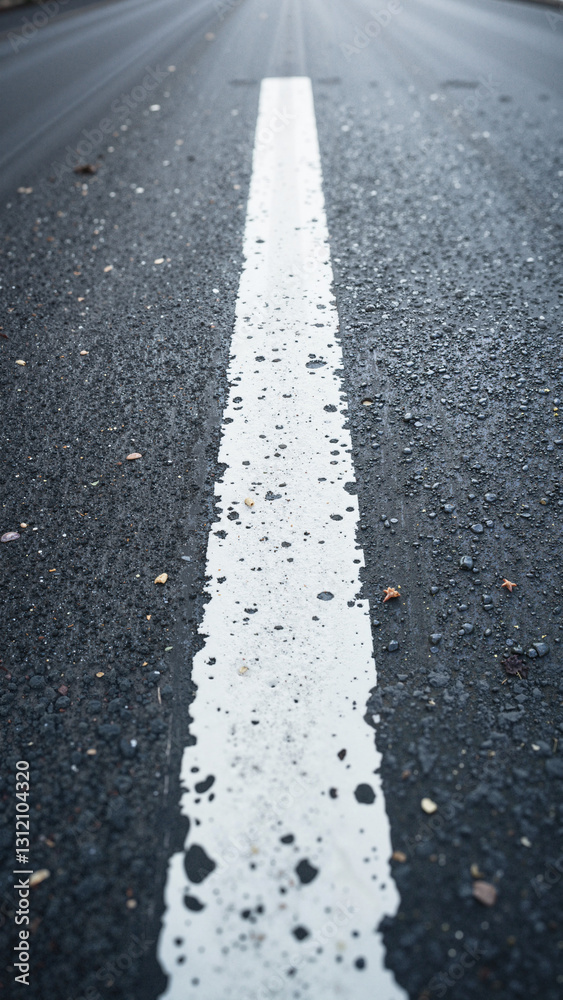 Crisp White Dotted Line on Textured City Asphalt Road - Ideal for Urban Planning, Traffic Safety Campaigns, and Transportation Advertising Crisp White Dotted Line on Textured City Asphalt Road - Ideal for Urban Planning, Traffic Safety Campaigns, and Transportation Advertising