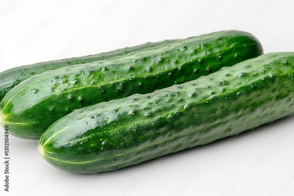 a few fresh green cucumbers, against a white background, a few fresh green cucumbers, against a white background,