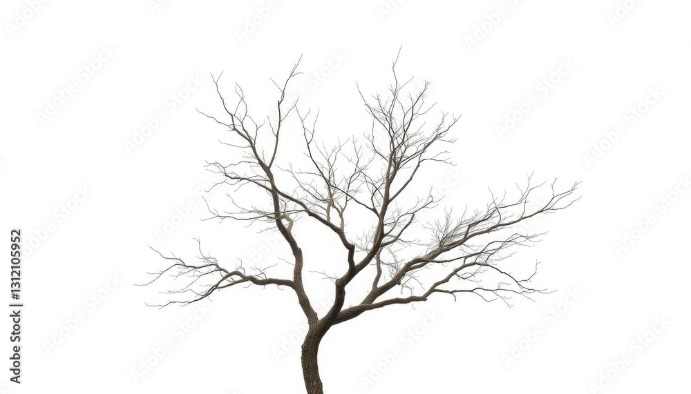 Lone deciduous tree, stark branches against pure white, branches, plant Lone deciduous tree, stark branches against pure white, branches, plant