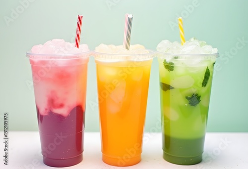 Wallpaper Mural Various Bubble Tea in a row isolated on white background with different fruits.
 Torontodigital.ca