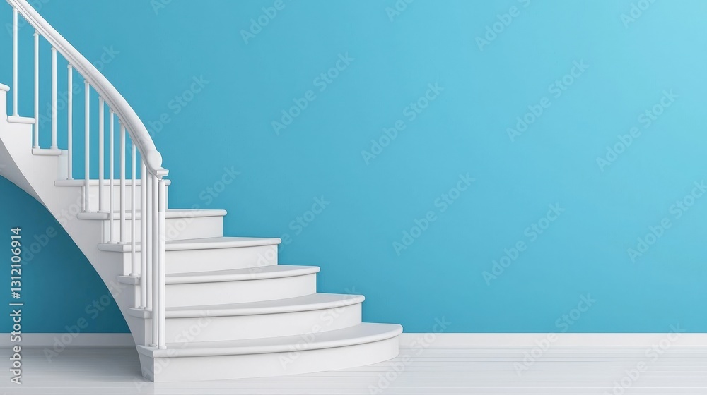 Obraz premium A white staircase elegantly curved against a striking blue wall creating a light and ethereal feel