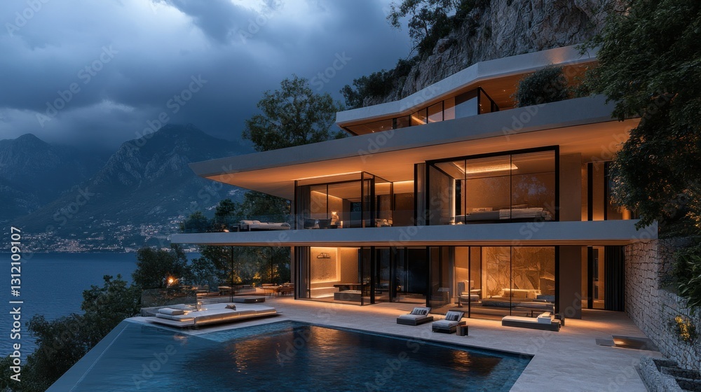Fototapeta premium Luxurious cliffside home with infinity pool