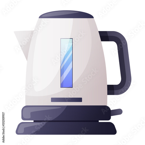 Electric kettle made of stainless steel for boiling water, hot drinks. Kitchen electric kettle, household electronic appliance, home appliance. Vector illustration isolated on white background.