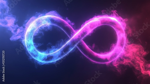 Neon infinity symbol ethereal clouds glowing design AI generated