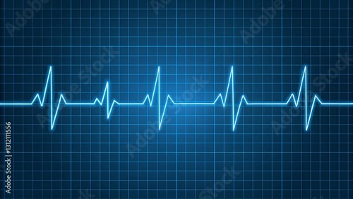 Emergency ekg monitoring. Blue glowing neon heart pulse. Heart beat. Electrocardiogram.  Abstract heartbeat signal icon animation grid background. Health and Medical concept photo