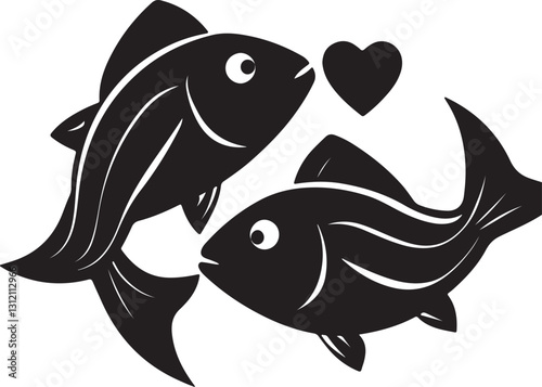 Set Of Fish love  Art Silhouette Vector Vol - 4 ,drawing, fishing, life, fishes, underwater, aquatic, carp, fin, wildlife, swimming