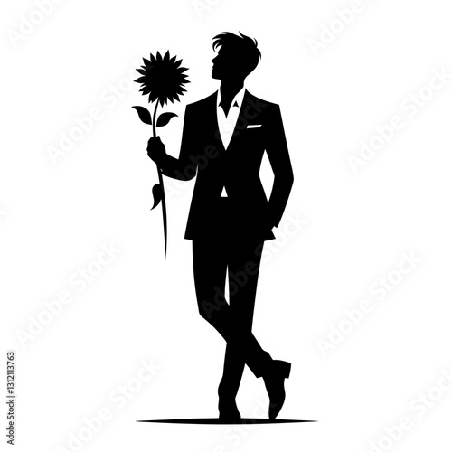 Vector illustration of a man holding a sunflower