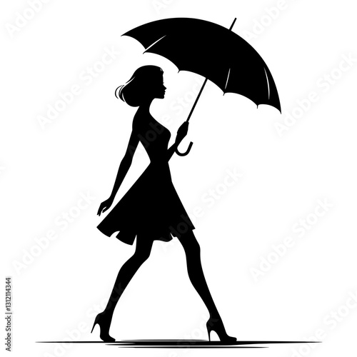 Vector illustration of a woman walking with an umbrella