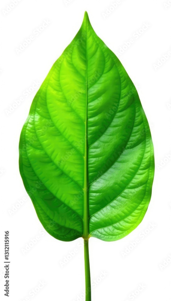 Freshly picked green leaf isolated on white background with warm light, nature, flower, leafy Freshly picked green leaf isolated on white background with warm light, nature, flower, leafy