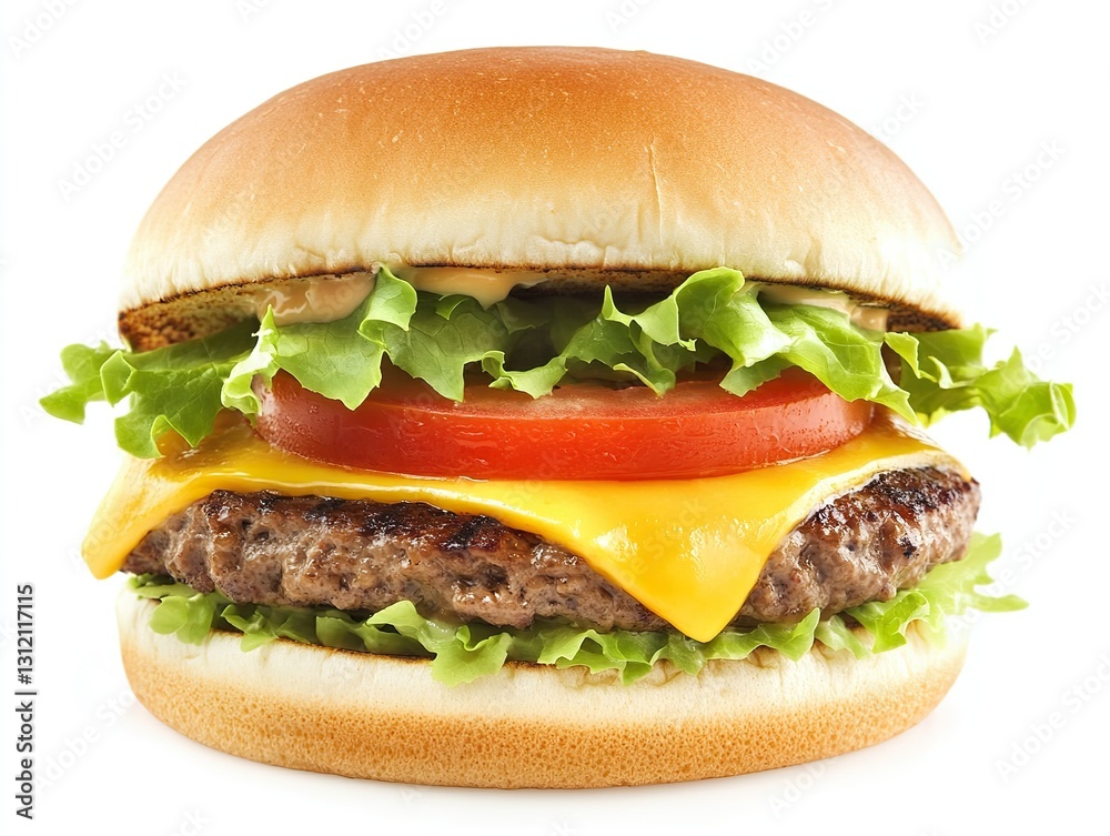 Centered Cheeseburger with Lettuce and Tomato, Detailed Close-Up, High Resolution, Professional Shot, Sharp Focus, Natural Lighting Centered Cheeseburger with Lettuce and Tomato, Detailed Close-Up, High Resolution, Professional Shot, Sharp Focus, Natural Lighting