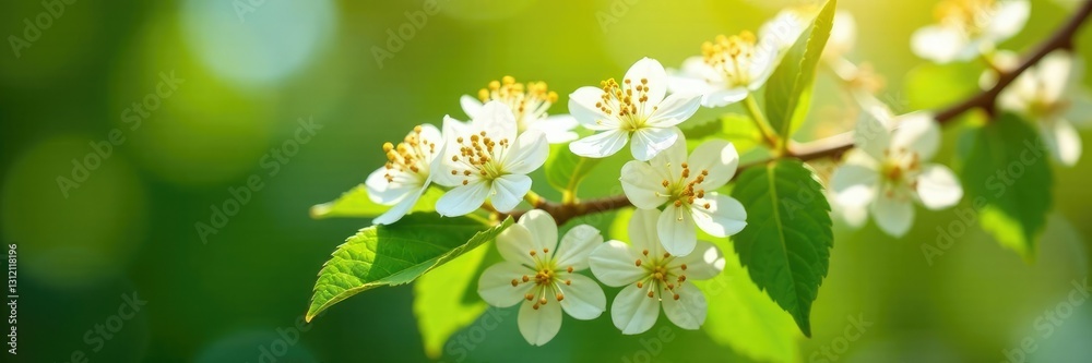 Fototapeta premium Delicate elderflower clusters on a sunny branch, elderflowers, nature