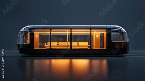 Futuristic transparent train at night.