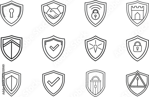 Security Shield Icons Protection, Privacy, Safety, Partnership, Trust