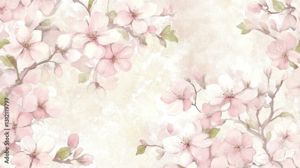 Delicate Pink Blossoms on Light Beige Background Delicate Pink Blossoms on Light Beige Background