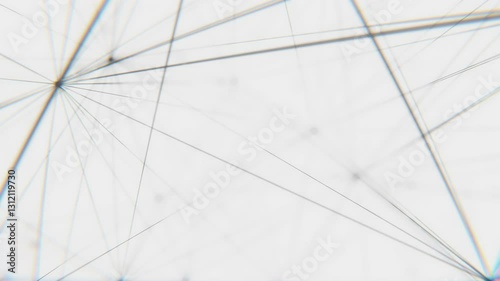 A sleek and futuristic 3D render of a plexus-style abstract background featuring interconnected black spheres and glowing lines against a clean white background. 