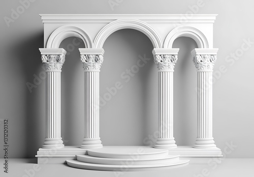 Elegant White Classical Columns Archway with Pedestal
