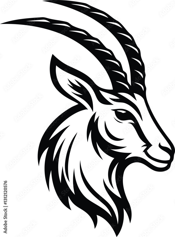 Obraz premium Antelope's head premium vector illustration, Antelope's head silhouette vector art, Antelope's head line art vector icon design