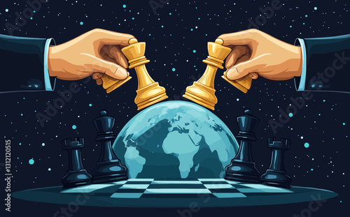 Geopolitics and Trade Alliance Concept: Chess Strategy for Diplomacy, Negotiation, and Superpower Trade Wars
