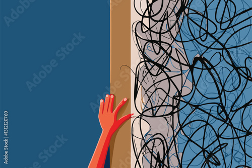 A chaotic, scribbled wall representing the overwhelming sensory experience of PTSD; visual depiction of internal noise and mental distress.