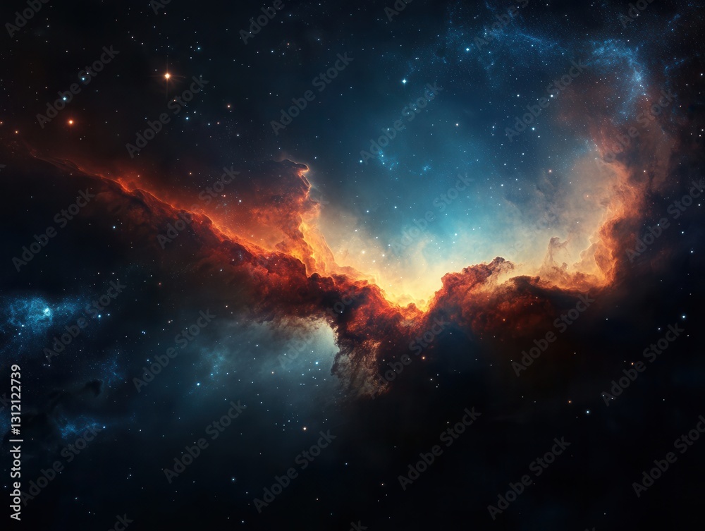 Fototapeta premium Breathtaking cosmic landscape in an unexplored realm with vibrant colors and swirling nebulae illuminating the celestial canvas. Generative AI