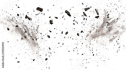 Flying Debris Set with Dust Isolated in transparent