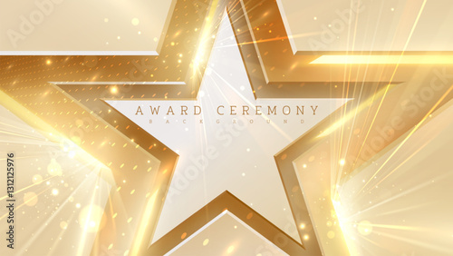 Luxury golden star frame on cream background decorated with shiny glow effect and bokeh, soft and beautiful feel vector illustration.
