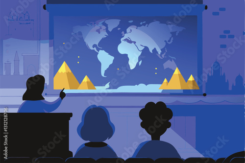 A dedicated teacher passionately points to a historical map during a lively school history lesson, engaging students in a captivating narrative.