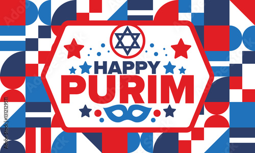 Purim. Happy Purim. Traditional Jewish religious holiday. Star of David, Carnival mask. Israel history. Сelebrated by a masquerade and festival. Poster art. Vector illustration