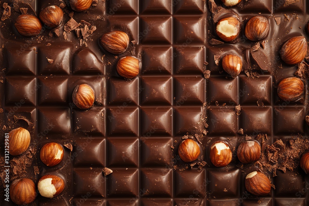 Obraz premium Assorted nuts on rich chocolate surface. AI generated