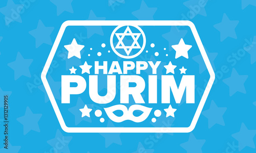 Purim. Happy Purim. Traditional Jewish religious holiday. Star of David, Carnival mask. Israel history. Сelebrated by a masquerade and festival. Poster art. Vector illustration